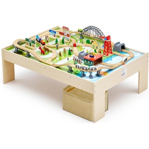 image:imageVEVOR Train Table 62 Multicolor Pieces Wooden Kids Activity Table with Large Storage Drawer 3in1 Wooden Train Set for Playing Drawing Reading Eating Creative Toy Set for Kids Ages 3Large Table  Storage Bag
