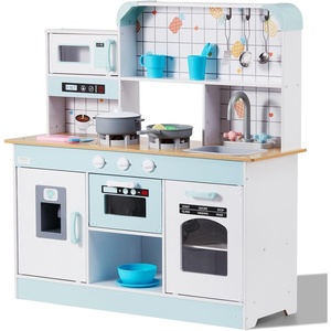image:imageVEVOR Wooden Play Kitchen Toy Play Kitchen for Kids with Lights and Sounds Toddler Kitchen with Ice Maker Oven Sink Microwaves Fridge and Utensil and Fruit Accessory for Toddlers WhiteWhite