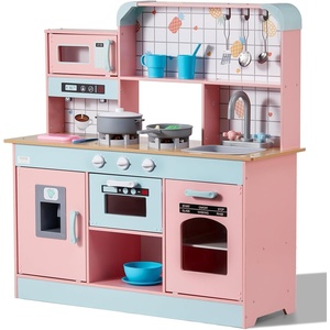 image:imageVEVOR Wooden Play Kitchen Toy Play Kitchen for Kids with Lights and Sounds Toddler Kitchen with Ice Maker Oven Sink Microwaves Fridge and Utensil and Fruit Accessory for Toddlers WhitePink