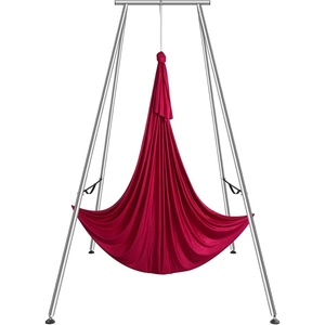 image:imageVEVOR Yoga Stand Frame 96 ft Aerial Silk Swing Stand Max 5512 lbs Load Capacity Triangular Structure with NonSlip Base amp EVA Foam 4Level Horizontal amp 6Level Vertical Adjustment Detachable Frame with 66Yard Yoga HammockSilverBlackRed
