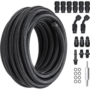 image:imageVEVOR 6AN Fuel Line Kit 20 FT Fuel Hose Kit 034 Nylon Stainless Steel Braided Fuel Line OilGasDiesel Hose End Fitting Kit with 12 PCS Swivel Fitting Adapter Kit Black6AN Fitting 15pcs  25FT Hose
