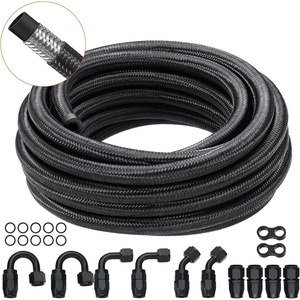 image:imageVEVOR 6AN Fuel Line Kit 20 FT Fuel Hose Kit 034 Nylon Stainless Steel Braided Fuel Line OilGasDiesel Hose End Fitting Kit with 12 PCS Swivel Fitting Adapter Kit Black6AN Fitting 12pcs  20FT Hose