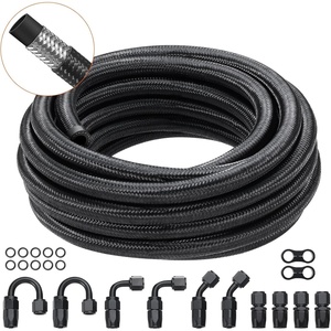 image:imageVEVOR 6AN Fuel Line Kit 20 FT Fuel Hose Kit 034 Nylon Stainless Steel Braided Fuel Line OilGasDiesel Hose End Fitting Kit with 12 PCS Swivel Fitting Adapter Kit Black8AN Fitting 12pcs  20FT Hose