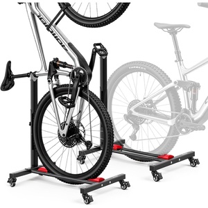 image:imageVEVOR Bike Stand 2 Pack Freestanding Vertical amp Horizontal Bike Storage Rack with Lockable Casters Height Adjustable Carbon Steel Upright Garage Bicycle Floor Stand for 2029 in Wheels Black