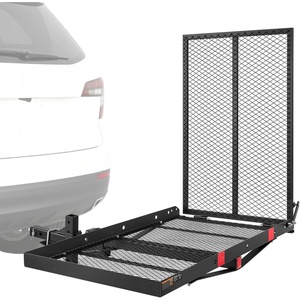 image:imageVEVOR Hitch Mount Wheelchair Carrier 500LBS Mobility Scooter Carrier with Folding Ramp Iron Trailer Hitch Rack Basket with Stabilizer Straps Fit 2 Hitch Receiver for SUV Van Car 453 x 256461 x 268 x 24 in