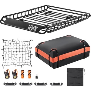 image:imageVEVOR Roof Rack Cargo Basket 54 x 34 x 4 in Heavy Duty Roof Top Carrier Basket with Waterproof Bag Cargo Net Ratchet Straps 200 lbs Capacity Universal Car Top Luggage Holder for SUV Truck Car51x36 in