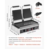 image:imageVEVOR Commercial Panini Grill 3600W Electric Sandwich Panini Maker Stainless Steel Double Sandwichs Press Grill with Handle and Temp Control 19x9 in Flat Enamel Plate for Hamburger Steak Bacon
