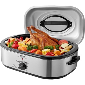 image:imageVEVOR Roaster Oven 26QT Electric Roasting Pan 150450 Adjustable Temperature FastCooking Turkey Roaster with CoolTouch Handle Visible SelfBasting Lid Defrost amp Warm Function Fits 30lb TurkeySilver