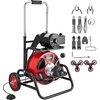 image:imageVEVOR Drain Cleaner Machine 100 FT x 38 Inch Auto Feed Sewer Snake Auger Portable Drain Cleaning Machine with Climbing Wheels Adjustable Drum 8 Cutters amp Foot Switch for 2 to 4 Pipes75 FT x 12