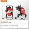 image:imageVEVOR Drain Cleaner Machine 100 FT x 38 Inch Auto Feed Sewer Snake Auger Portable Drain Cleaning Machine with Climbing Wheels Adjustable Drum 8 Cutters amp Foot Switch for 2 to 4 Pipes50 FT x 12 Manual Feed