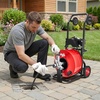 image:imageVEVOR Drain Cleaner Machine 100 FT x 38 Inch Auto Feed Sewer Snake Auger Portable Drain Cleaning Machine with Climbing Wheels Adjustable Drum 8 Cutters amp Foot Switch for 2 to 4 Pipes100 FT x 34