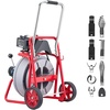 image:imageVEVOR Drain Cleaner Machine 100 FT x 38 Inch Auto Feed Sewer Snake Drain Auger on Wheels Portable Drain Cleaning Machine with 8 Cutters amp AirActivated Foot Switch for 2 to 4 Pipes100 FT x 12