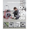 image:imageVEVOR Drain Cleaner Machine 100 FT x 38 Inch Auto Feed Sewer Snake Drain Auger on Wheels Portable Drain Cleaning Machine with 8 Cutters amp AirActivated Foot Switch for 2 to 4 Pipes75 FT x 12