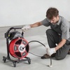 image:imageVEVOR Drain Cleaner Machine 50 FT x 12 Inch Manual Feed Sewer Snake Auger on Wheels  with 4 Cutters amp Airactivated Foot Switch for 2 to 6 Pipes50 FT x 12 with Wheels