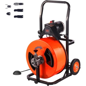 image:imageVEVOR 100FT x 34 Inch Drain Cleaner Machine Sewer Auger Auto Feed with 4 Cutter amp AirActivated Foot Switch for 4 to 8 Pipes Orange Black100 FT x 34