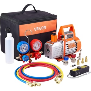 image:imageVEVOR 4 CFM AC Vacuum Pump and Gauge Set 13 HP Single Stage Rotary Vane HVAC Air Vacuum Pump AC Refrigerant Manifold Gauge Kit with Leak Detector Carry Bag for R134a R22 R410a Refrigerants40 CFM With Leak Detector