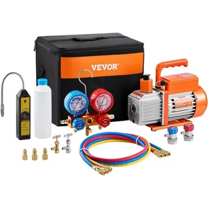 image:imageVEVOR 4 CFM AC Vacuum Pump and Gauge Set 13 HP Single Stage Rotary Vane HVAC Air Vacuum Pump AC Refrigerant Manifold Gauge Kit with Leak Detector Carry Bag for R134a R22 R410a Refrigerants45 CFM With Leak Detector