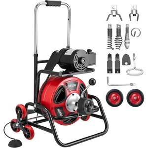 image:imageVEVOR Drain Cleaner Machine 100 FT x 38 Inch Auto Feed Sewer Snake Auger Portable Drain Cleaning Machine with Climbing Wheels Adjustable Drum 8 Cutters amp Foot Switch for 2 to 4 Pipes100 FT x 12