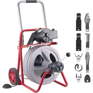 image:imageVEVOR Drain Cleaner Machine 100 FT x 38 Inch Auto Feed Sewer Snake Drain Auger on Wheels Portable Drain Cleaning Machine with 8 Cutters amp AirActivated Foot Switch for 2 to 4 Pipes75 FT x 12