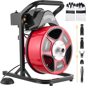 image:imageVEVOR Drain Cleaner Machine 50 FT x 12 Inch Manual Feed Sewer Snake Auger on Wheels  with 4 Cutters amp Airactivated Foot Switch for 2 to 6 Pipes50 FT x 12 Upgraded Version