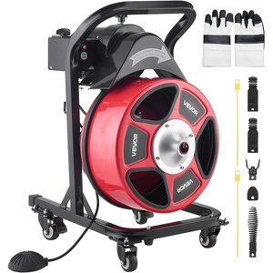 image:imageVEVOR Drain Cleaner Machine 50 FT x 12 Inch Manual Feed Sewer Snake Auger on Wheels  with 4 Cutters amp Airactivated Foot Switch for 2 to 6 Pipes50 FT x 12 with Wheels