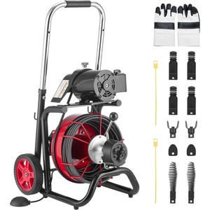 image:imageVEVOR Drain Cleaner Machine 75 FT x 12 Inch Sewer Snake Auger Manual Feed  Efficient Clog Clearing for 2 to 6 Pipes Solid Core Steel Cable with 4 Cutters amp Airactivated Foot Switch100 FT x 12