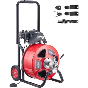 image:imageVEVOR Drain Cleaner Machine 75 FT x 38 Inch Auto Feed Sewer Snake Auger on Wheels Portable Drain Cleaning Machine with 4 Cutters amp Airactivated Foot Switch for 2 to 4 Pipes100 FT x 34
