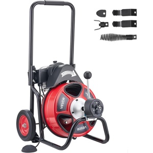 image:imageVEVOR Drain Cleaner Machine 75 FT x 38 Inch Auto Feed Sewer Snake Auger on Wheels Portable Drain Cleaning Machine with 4 Cutters amp Airactivated Foot Switch for 2 to 4 Pipes50 FT x 12