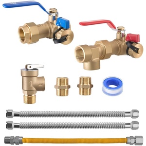 image:imageVEVOR Water Heater Kit 34 Inch Cold amp Hot Water Plumbing Repair Kit with 600 WOG Isolation Valves Pressure Relief Valve DualLayer Gas Hose Compatible with Most Tankless Waters Heater Brands