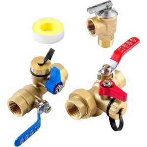 image:imageVEVOR Water Heater Kit 34 Inch Tankless Water Heater Service Valve Kit with 2PCS 34 NPT to 34 NPT Isolation Valves Pressure Relief Valve LeadFree Brass Fits Most Tankless Waters Heaters