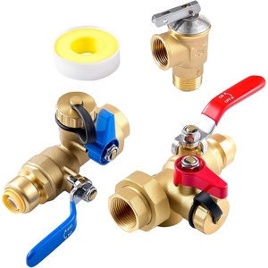 image:imageVEVOR Water Heater Kit 34 Inch Tankless Water Heater Service Valve Kit with 2PCS 34 NPT to 34 PTC Isolation Valves Pressure Relief Valve Fits Most Tankless Waters Heaters LeadFree Brass