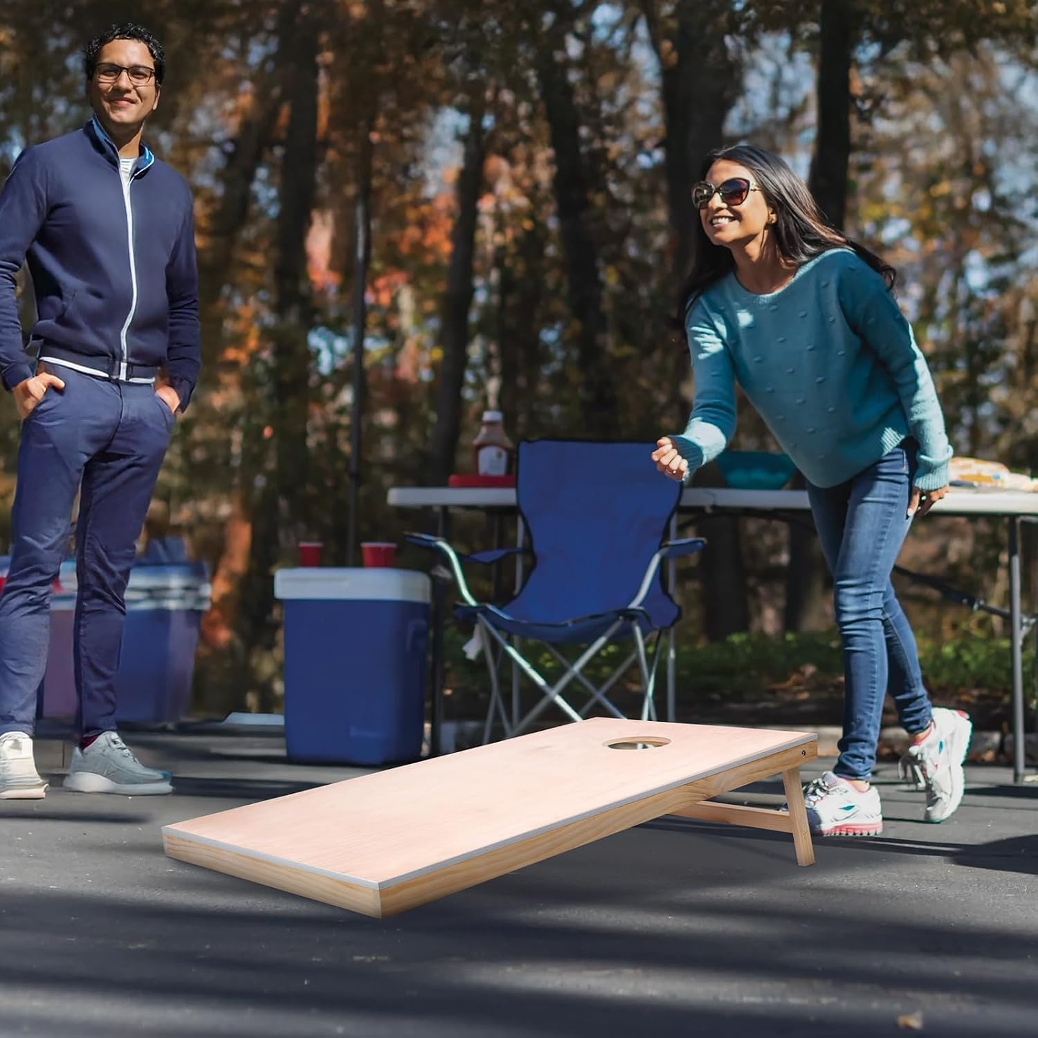 image:imageVEOVR Cornhole Set Corn Hole Game Boards Wood Portable Toss Board Indoor and Outdoor Cornhole Play for Adults for Yard Backyard Beach Camping 4x2 ft DIY