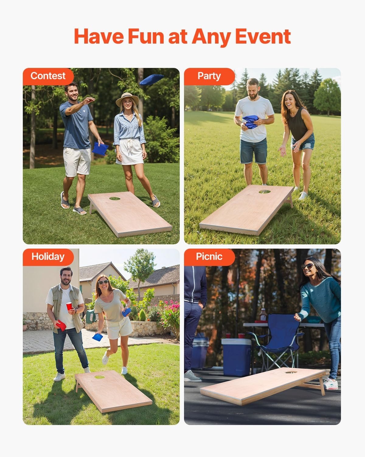 image:imageVEOVR Cornhole Set Corn Hole Game Boards Wood Portable Toss Board Indoor and Outdoor Cornhole Play for Adults for Yard Backyard Beach Camping 4x2 ft DIY