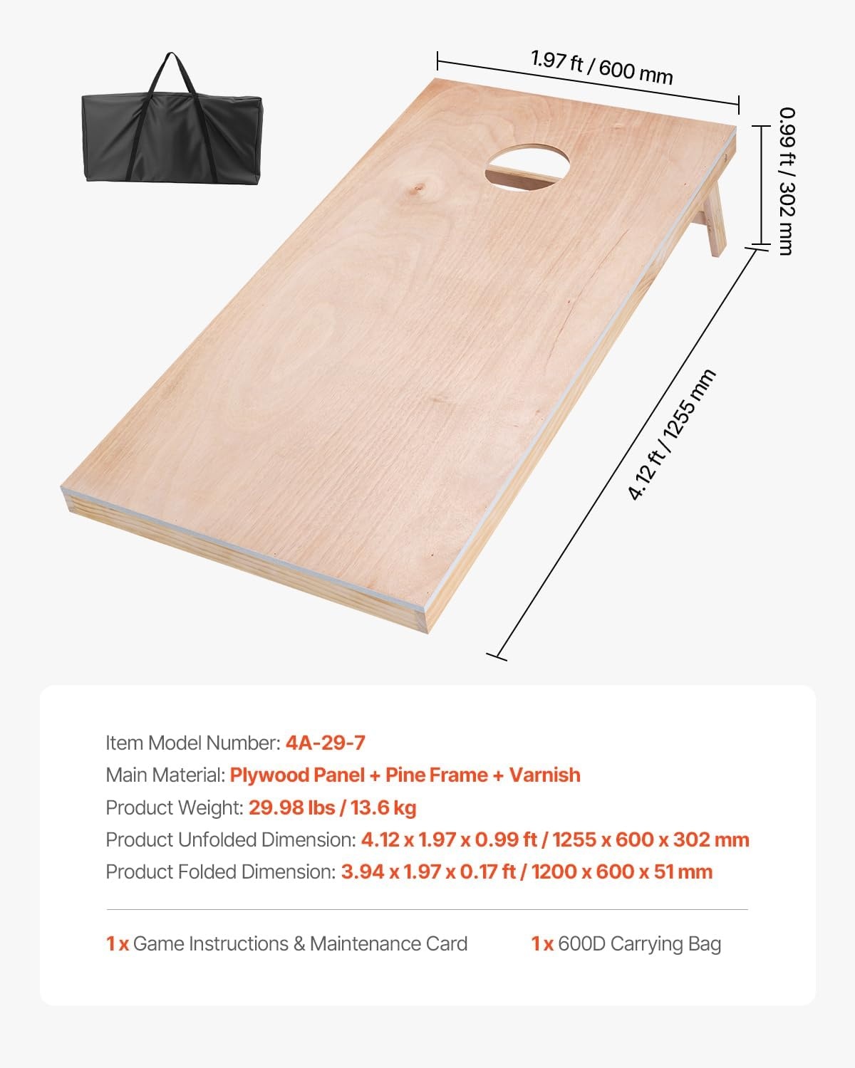 image:imageVEOVR Cornhole Set Corn Hole Game Boards Wood Portable Toss Board Indoor and Outdoor Cornhole Play for Adults for Yard Backyard Beach Camping 4x2 ft DIY