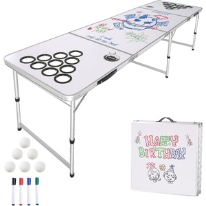 image:imageVEVOR 8 Foot Portable Beer Pong Table Folding Tailgate Table Cup Holes Dry Erase Markers and Carrying Handles Adjustable Height Lightweight Table for Office Tailgate Party amp Camping White