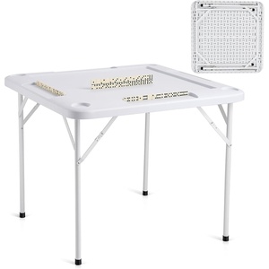 image:imageVEVOR Mahjong Table Square 4 Player Folding Card Table with 4 Cup Holders amp 4 Chip Trays Portable Domino Game Table with 1 Set of Dominoes for Mahjong Poker Puzzles 354 x 354inch White