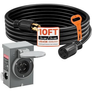 image:imageVEVOR 30 Amp Generator Cord and Power Inlet Box 50 FT 125250V NEMA L1430P to L1430R Heavy Duty Extension Power Cord SJTW 10 Gauge 7500W PreDrilled Inlet Box for Generator to House ETL Listed10 FT