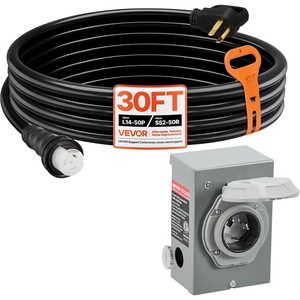 image:imageVEVOR 50 Amp Generator Cord and Power Inlet Box Kit 25FT Generator Extension Cord NEMA 1450PSS250R STW 6381 AWG with Twist Lock Connector PreDrilled Inlet Box ETL Listed  for Generator to House NEMA 1450PSS250R STW 6381 AWG Extension Cord with Twist Lock Connector PreDrilled Box ETL30 FT
