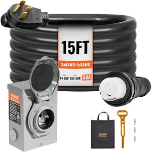 image:imageVEVOR 50 Amp Generator Cord and Power Inlet Box Kit 25FT Generator Extension Cord NEMA 1450PSS250R STW 6381 AWG with Twist Lock Connector PreDrilled Inlet Box ETL Listed  for Generator to House NEMA 1450PSS250R STW 6381 AWG Extension Cord with Twist Lock Connector PreDrilled Box ETL15 FT