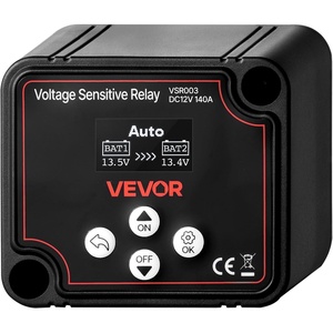 image:imageVEVOR Dual Battery Isolator Kit 12V 140 Amp 20 ft 6AWG Manual and Automatic VSR Voltage Sensitive Relay with Voltmeter LCD Screen Smart Battery Isolator Compatible with Lithium Batteries for UTV140 AMP Isolator for Lithium