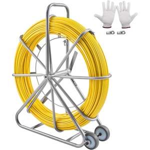image:imageVEVOR Fiberglass Fish Tape 656 FT x 14 inch Fish Tape Duct Rodder Puller with Durable Steel Stand NonConductive Fishtape Wire Cable Running Rod for Walls Floor and Electrical Conduit516inch 656FT