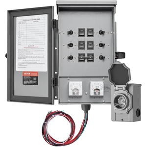 image:imageVEVOR Manual Transfer 30Amp 10Circuit Prewired Generator Transfer Kit with NEMA L1430P Power Inlet Box DoubleThrow NEMA 3R Mechanical Watt Meter for 7500W Generators30 Amp  6 Circuit