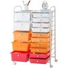 image:imageVEVOR Rolling Cart with Drawers Double Row 15 Drawer Storage Organizer Mobile Utility Cart Steel Frame Universal Casters amp 2 Brakes for Office Classroom Craft Room Studio Garage Gradient Red