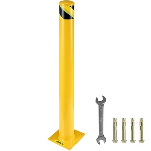 image:imageBestEquip 4255 Safety Bollard 512 OD Safety Barrier Bollard 42 Height Yellow Powder Coat Pipe Steel Safety Barrier with 4 Free Anchor Bolts for TrafficSensitive Area42Hx55D