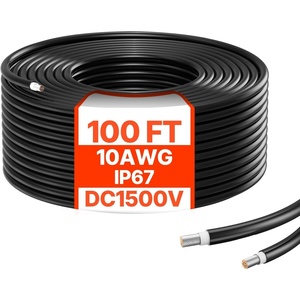 image:imageVEVOR 100FT Solar Panel Wire 10AWG Tinned Copper PV Cable 6mm IP67 Waterproof XLPE Insulation Outdoor Extension Cord for RV Boat Home Solar Black100FT1 Black