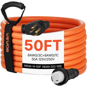 image:imageVEVOR 50 Amp Generator Cord 50 Feet 125250V RV Power Cord NEMA 1450P to SS250R with Twist Lock Grip Handle Heavy Duty 6AWG3  8AWG1 Generator Cable for RV Camper Generator to House Orange50 ft