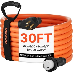 image:imageVEVOR 50 Amp Generator Cord 50 Feet 125250V RV Power Cord NEMA 1450P to SS250R with Twist Lock Grip Handle Heavy Duty 6AWG3  8AWG1 Generator Cable for RV Camper Generator to House Orange30 ft