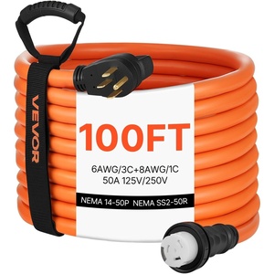 image:imageVEVOR 50 Amp Generator Cord 50 Feet 125250V RV Power Cord NEMA 1450P to SS250R with Twist Lock Grip Handle Heavy Duty 6AWG3  8AWG1 Generator Cable for RV Camper Generator to House Orange100 ft