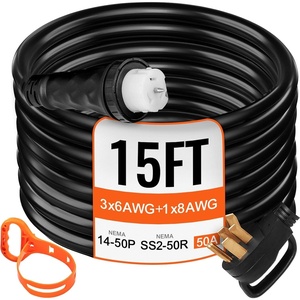 image:imageVEVOR 50 Amp Generator Cord 50 Feet 125250V RV Power Cord NEMA 1450P to SS250R with Twist Lock Grip Handle Heavy Duty 6AWG3  8AWG1 Generator Cable for RV Camper Generator to House Orange15 FT