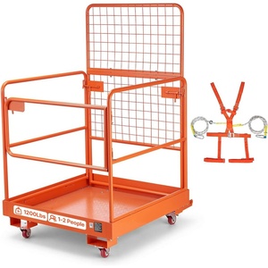 image:imageVEVOR Forklift Man Basket 362 x 411 Inch Forklift Safety Cage with 4 Wheels 1200 lbs Capacity Heavy Duty Work Platform Collapsible Lift Basket Safety Harness for Aerial Work Lifting Loader